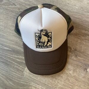 Ransom Trucker Hat Brown White Camo Embroidered Graphic Snapback Cap OSFA